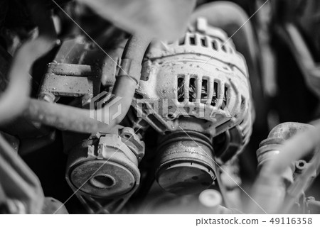 old car power generator in black and white version 49116358