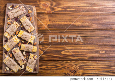 Healthy homemade snacks breakfast . Granola bars 49116475