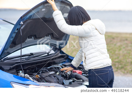 Car repair breakdown maintenance sports car bonnet gasoline repair oil replacement 49118244