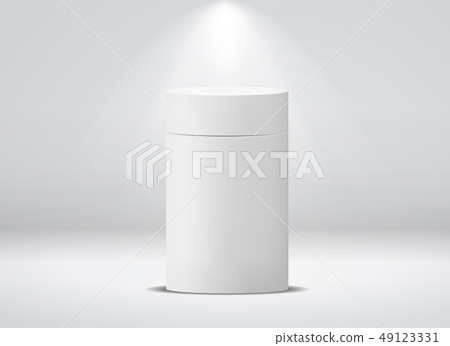Cylinder package. White round empty paper box for food soup tea coffee vector isolated canister 49123331