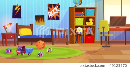 Room boy. Childrens interior bedroom kid child boy teenagers apartment bed toys playroom home 49123370