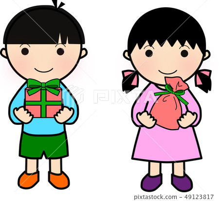 拿著禮物的男孩和女孩 拿著禮物的男孩和女孩 49123817