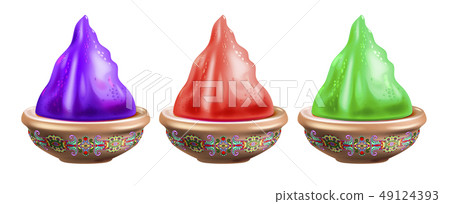three clay pots with paint isolated on white to 49124393