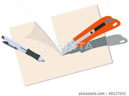Image of a cutter knife. Paper and cutter. Stationery clip art. 49127201