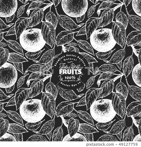 Apple seamless pattern. Hand drawn vector garden - Stock Illustration ...