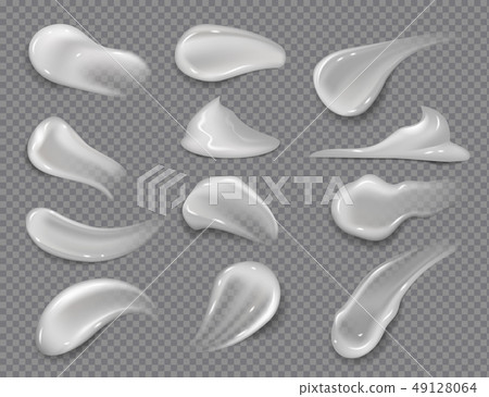 Cream smears. Realistic white cosmetic gel, creamy toothpaste blobs on transparent background 49128064