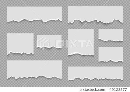 Torn paper notes. White notebook grungy sheet, realistic sticky massage label, torn cardboard post Torn paper notes. White notebook grungy sheet, realistic sticky massage label, torn cardboard post 49128277
