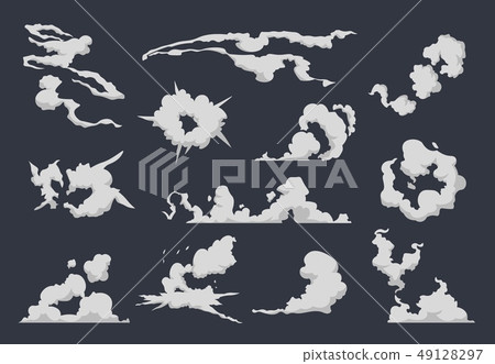 Cartoon smoke cloud. Comic dust explosion steam sprite motion game speed run flat bomb blast. Vector Cartoon smoke cloud. Comic dust explosion steam sprite motion game speed run flat bomb blast. Vector 49128297