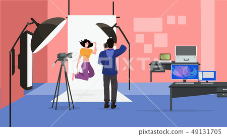 professional man photographer shooting beautiful woman model girl posing fashion shoot modern photo 49131705