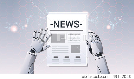 robot hands holding newspaper humanoid reading... - Stock Illustration ...