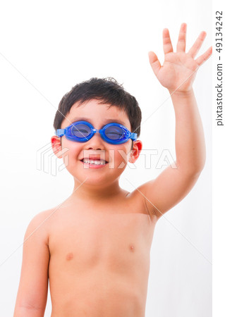 Boy smile goggles upper body naked 49134242