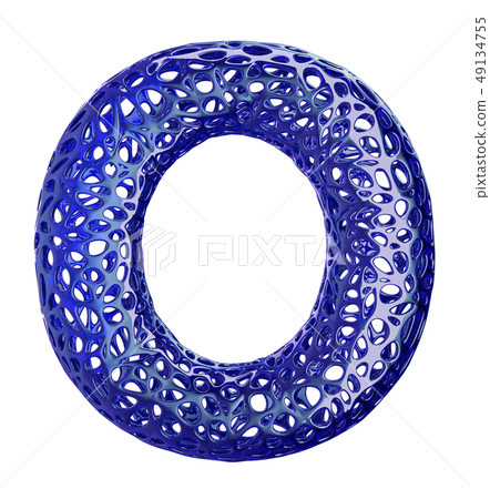 Blue plastic letter O with abstract holes. 3d Blue plastic letter O with abstract holes. 3d 49134755