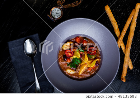 restaurant dishes. Beautiful and tasty food on a plate. beautiful serving food 49135698