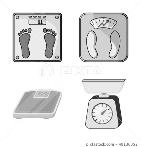 Vector illustration of weight and lab sign. Collection of weight and kitchen stock vector 49136352