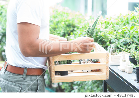 Men are gardening with cactus. 49137483