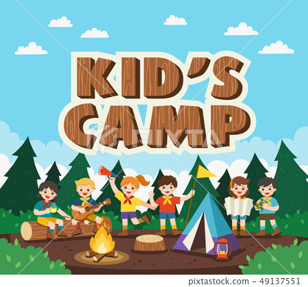 Children camping out in the park. - Stock Illustration [49137551] - PIXTA