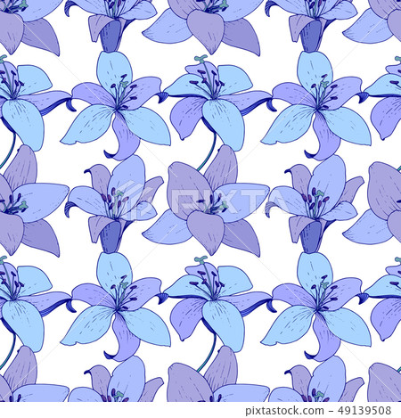 Vector Lily floral botanical flower. Engraved ink art. Seamless background pattern. Fabric wallpaper Vector Lily floral botanical flower. Engraved ink art. Seamless background pattern. Fabric wallpaper 49139508