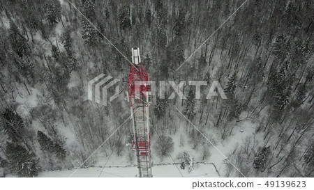 Tower with antennas and cymbals cellular, wireless. Copter shoot 49139623