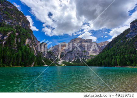 Beautiful view of Lago di Braies Lake, Dolomite Beautiful view of Lago di Braies Lake, Dolomite 49139738