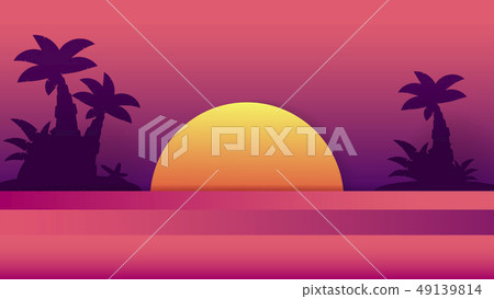Tropical Sunset . Summer Illustration. Sunset Logo 49139814