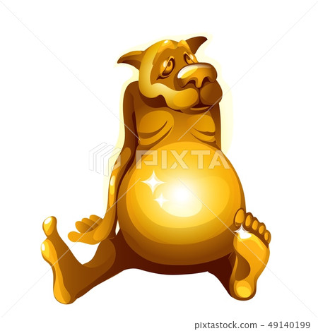 Golden figurine of a dog gorged itself isolated on white background. Vector cartoon close-up 49140199