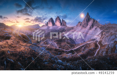 Mountain valley at beautiful sunset. Panorama Mountain valley at beautiful sunset. Panorama 49141259