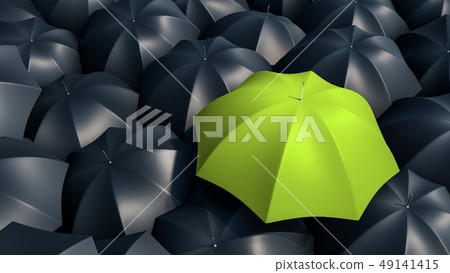 Pink umbrella between black umbrellas. Not like many. 3d rendering Pink umbrella between black umbrellas. Not like many. 3d rendering 49141415