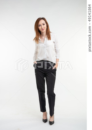 Young Asian pretty young woman close up portrait on white background. 49141864