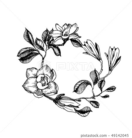 Wreath in engraving style Wreath in engraving style 49142045