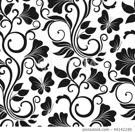 Luxury seamless graphic background with flowers and leaves. Floral vector pattern. 49142280