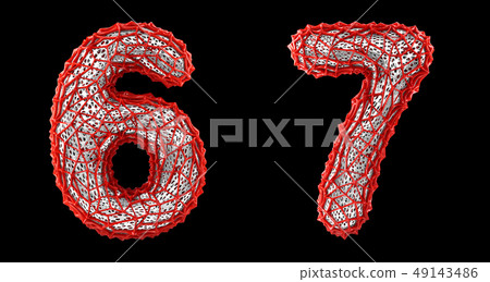 Number set 6, 7 made of red plastic 3d rendering Number set 6, 7 made of red plastic 3d rendering 49143486