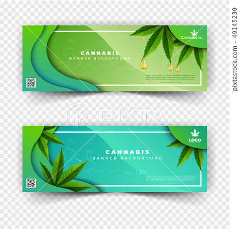 Banner plant and cannabis oil drop, bottle vector. 49145239