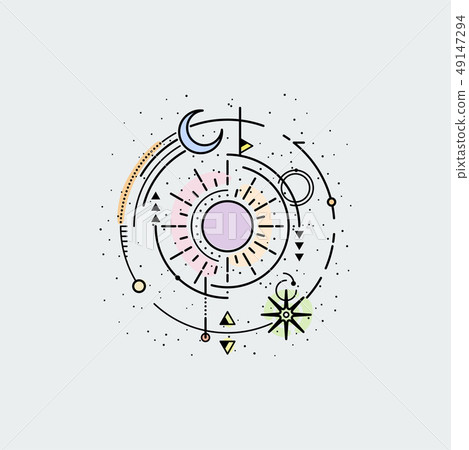Vintage illustration of thin line sun of sacred. Vintage illustration of thin line sun of sacred. 49147294
