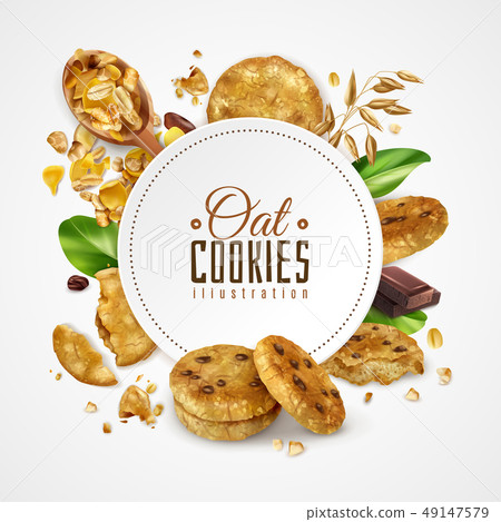 Oat Cookies Frame Realistic Illustration 49147579