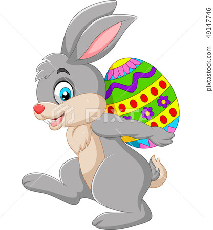 Cartoon rabbit carrying an Easter egg 49147746