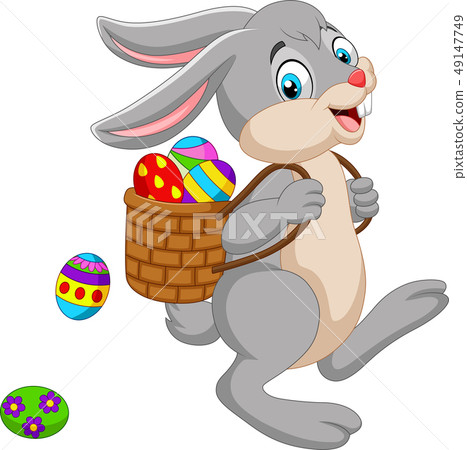 Cartoon Easter Bunny carrying basket of an Easter  49147749