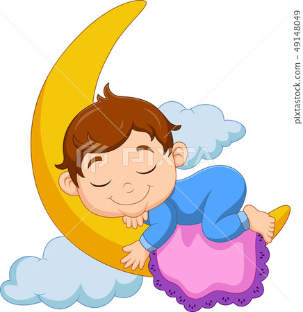 Cartoon baby boy sleeping on the moon Cartoon baby boy sleeping on the moon 49148049
