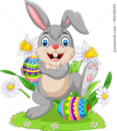 Easter bunny with decorated eggs 49148058