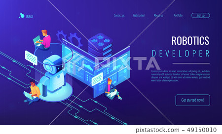 Robotics developer isometric 3D landing page. - Stock Illustration ...