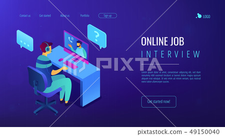 Online job interview isometric 3D landing page. 49150040
