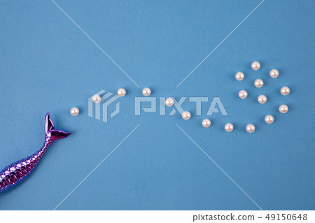 Mermaid with pearls on blue sea background Mermaid with pearls on blue sea background 49150648
