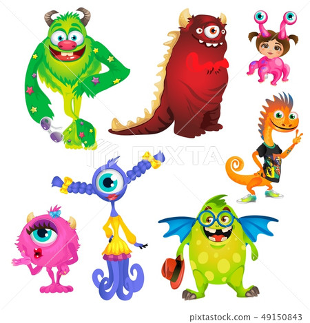 Set of cute kind smiling animated monsters isolated on white background. Vector cartoon close-up Set of cute kind smiling animated monsters isolated on white background. Vector cartoon close-up 49150843