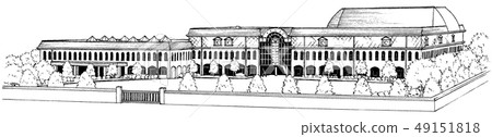 Cartoon style pen drawing illustration school school building Cartoon style pen drawing illustration school school building 49151818