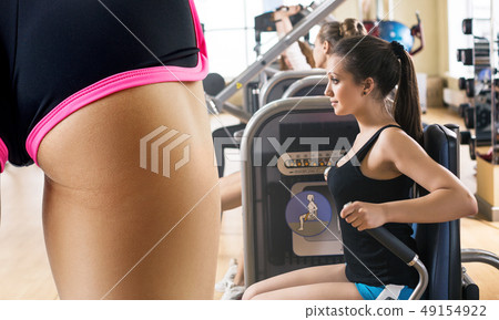 Sporty collage of women training in the gym. Sporty collage of women training in the gym. 49154922