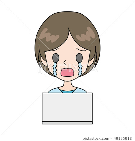 哭泣時在PC前面的女人 49155918