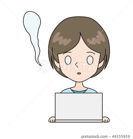有白色眼睛的一名婦女在個人計算機前面 49155919