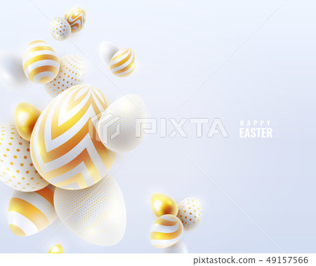 Happy Easter holiday background with 3d eggs Happy Easter holiday background with 3d eggs 49157566