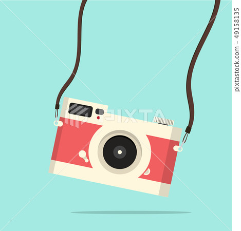red vintage camera hanging Flat style 49158135