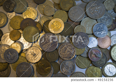 Collection of different coins background. Close Collection of different coins background. Close 49158156