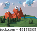 Beautiful island with clouds. Low poly 3D render. 49158305